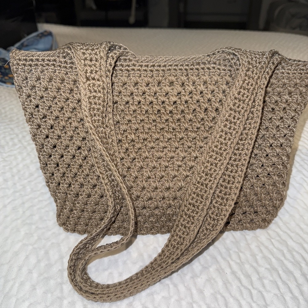 The Sak Crochet Knit Satchel in Taupe Brown